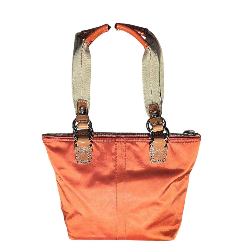 EUC Vintage Y2K Coach Hamptons Orange Satin Nylon Tote Bag Leather Trim Shoulder - Picture 9 of 9